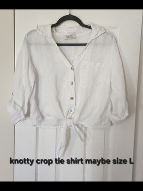 Knotty White Cropped Tie-Front Button Shirt
